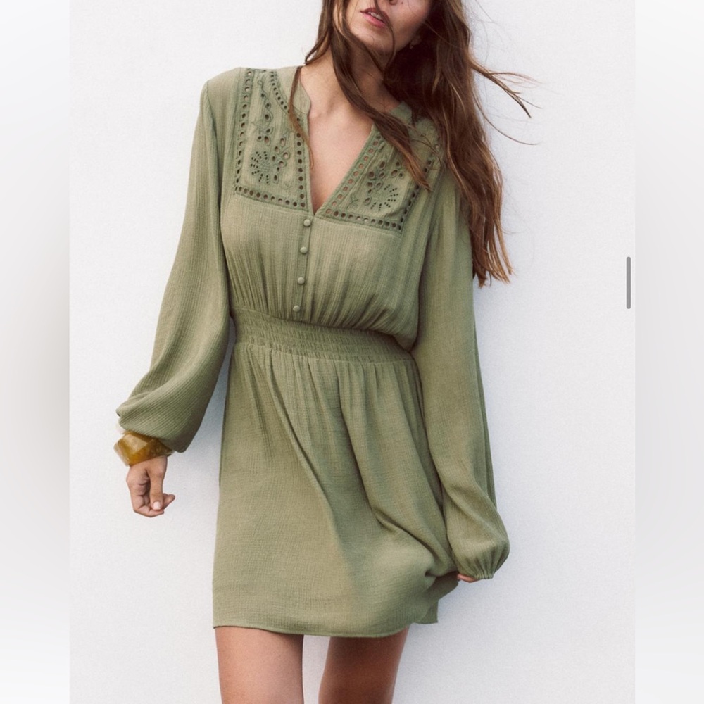 NWT Zara OPENWORK EMBROIDERED DRESS XS